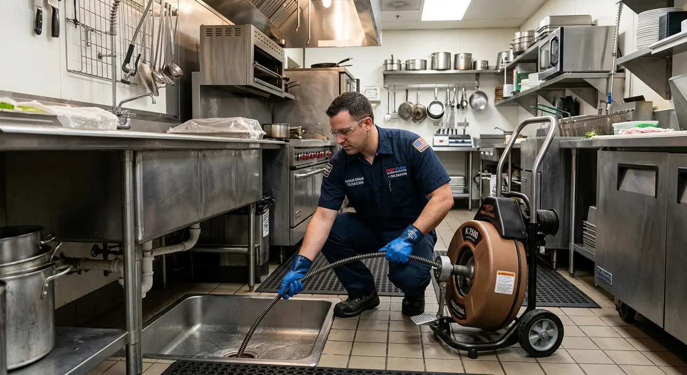 Commercial drain cleaning service in a restaurant kitchen in Napili-Honokowai